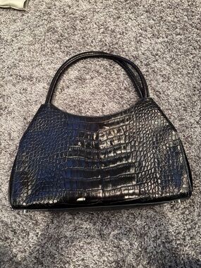 Ann Taylor Black Croc-Embossed Shoulder Bag